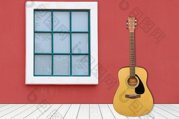 吉他窗口水泥墙木墙