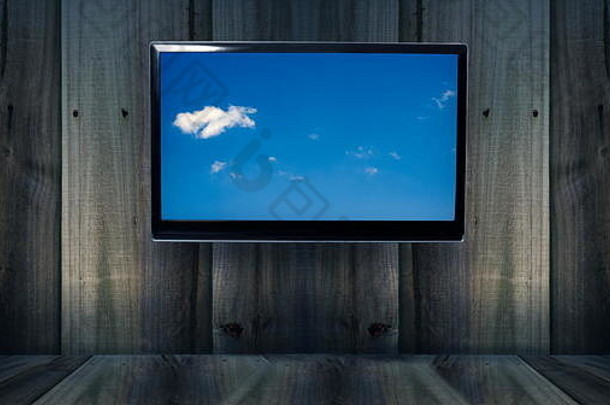 带电视和<strong>天空图片</strong>的木制后围板