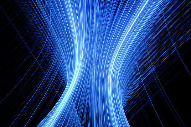 空间中的蓝色发光曲线，计算机生成的抽象背景