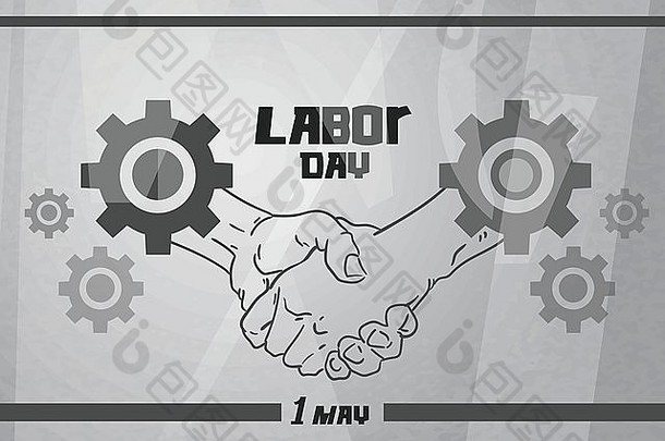 国际劳动一天握手工人协议概念齿轮背景