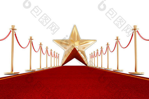 红色的地毯天鹅绒绳子金明星形状结束车道