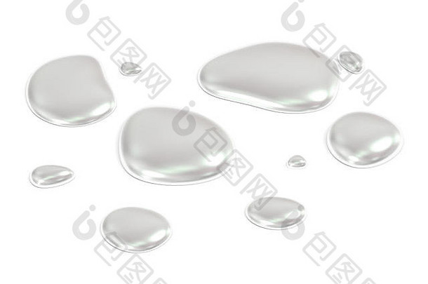水银滴，在白色背景上隔离3D渲染