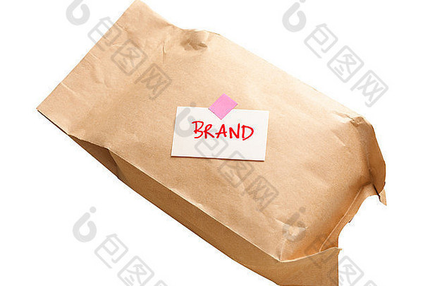 产品纸袋，白色背景上隔离品牌概念