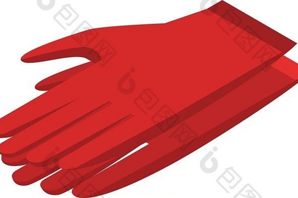 红色手套图标，等距样式