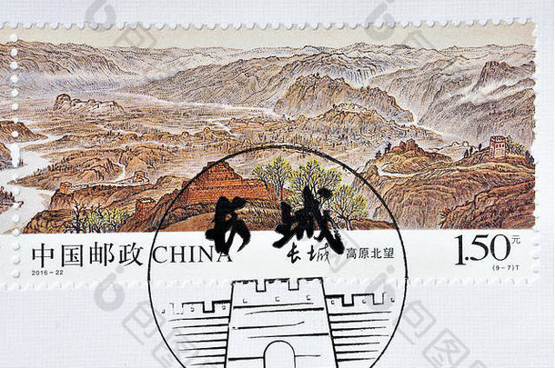 中国——大约2016年：<strong>中国印</strong>制的一枚邮票展示了2016-22年长城遗产邮票。大约2016年。
