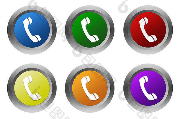 色彩斑斓的圆形的按钮电话象征蓝色的绿色黄色的橙色红色的颜色