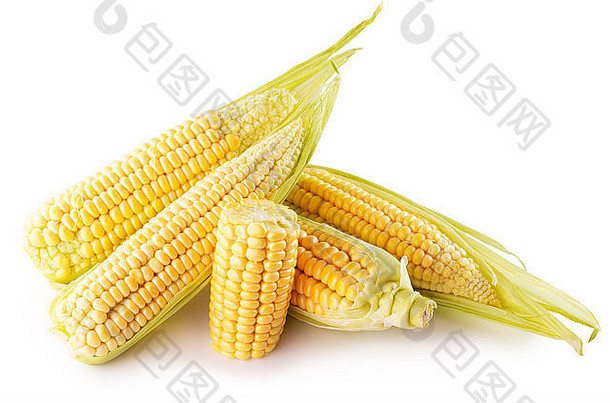 在<strong>白</strong>色背景上分离的<strong>玉米</strong>穗。
