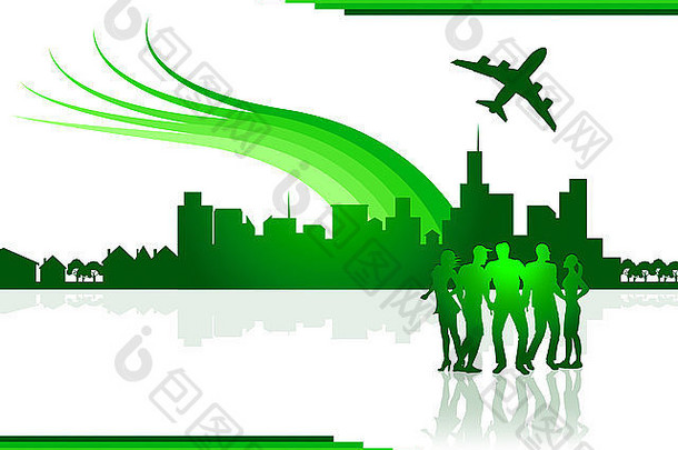代表大都市飞行和建筑物的城市航班