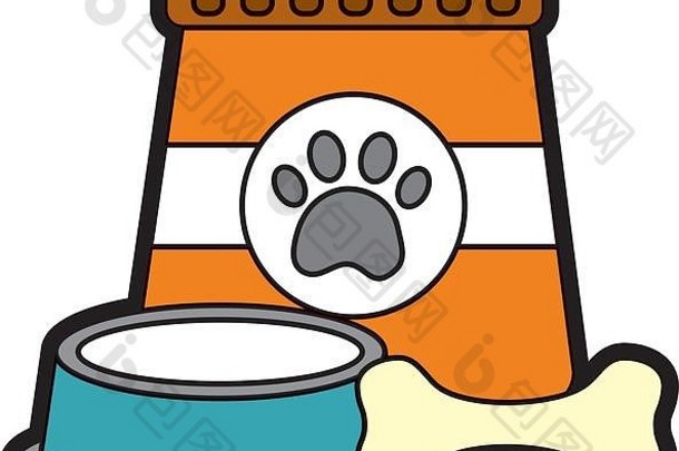 食物碗和骨头宠物图标图像