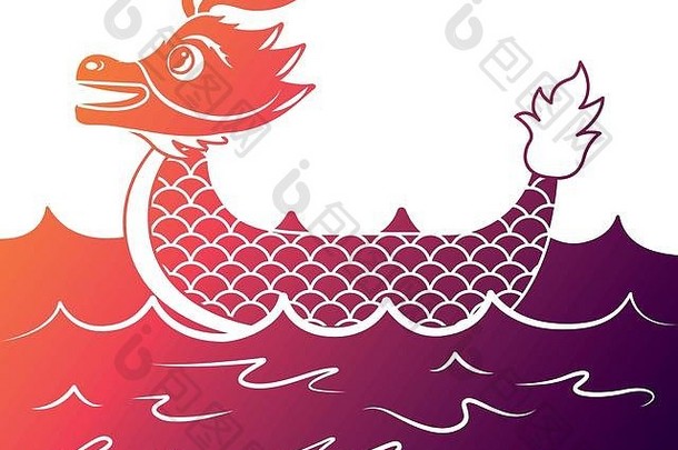 红色的龙男人。划船节日中国人传统的