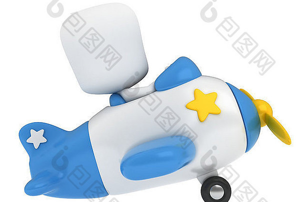 一个小孩驾驶玩具飞机的3D插图