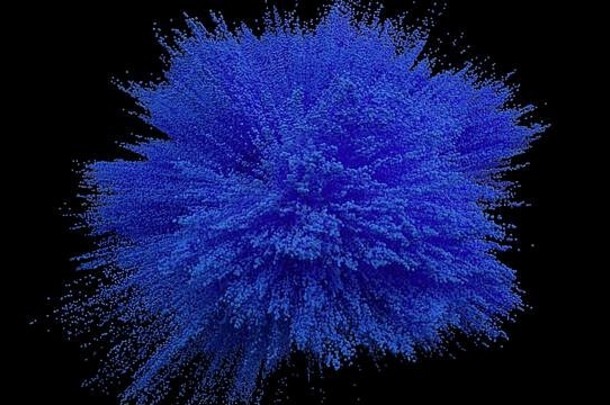 蓝色的粉球爆炸黑色的背景蓝色的云蓝色的灰尘爆炸油漆胡里节冻结运动蓝色的粉