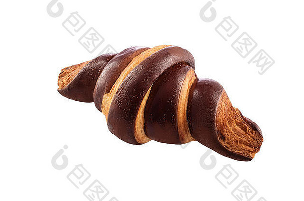黑底巧克力法式牛角面包。顶视图。