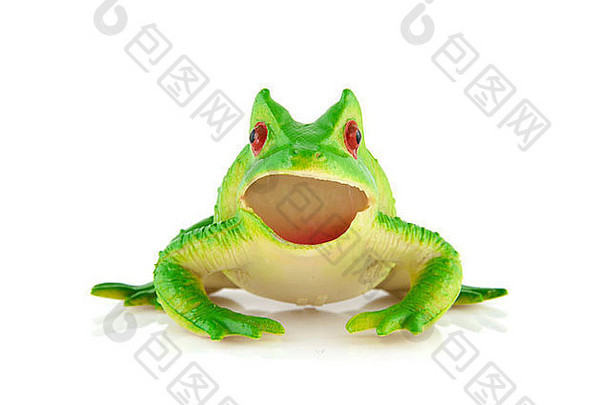 塑料绿色青蛙玩具白色背景