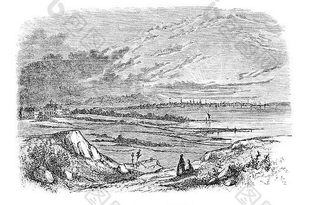 波士顿港自然河口麻萨诸塞州湾港口主要航运设施约翰史密斯美国历史殖民者殖民地