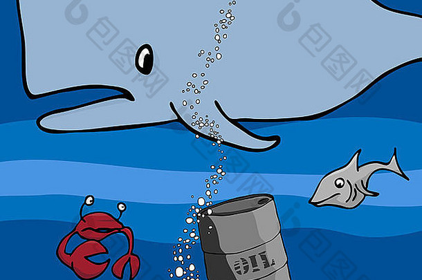 一只油桶沉到海底的途中，经过鲸鱼、螃蟹和鲨鱼。
