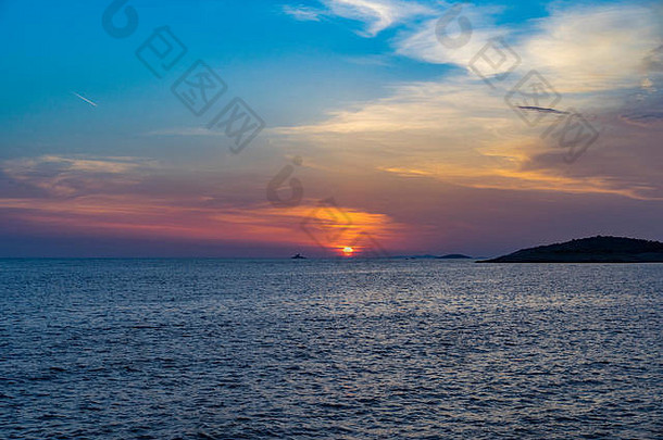 美丽的日落亚得里亚海海克罗地亚不错的色彩斑斓的夏天晚上平静和平快乐的快乐背景图像可爱的自然