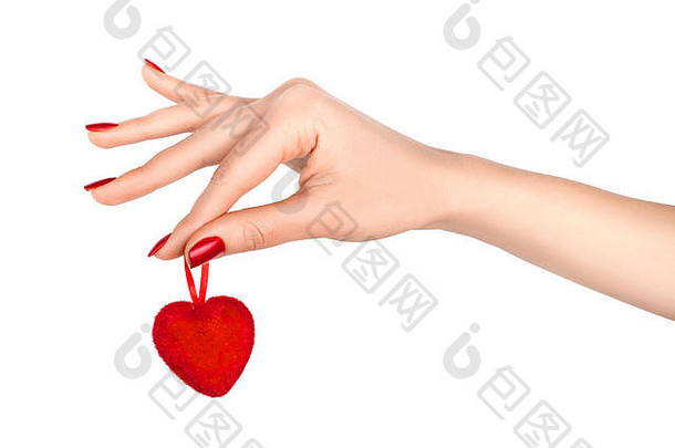 美丽的手，红色的指甲，红色的心。
