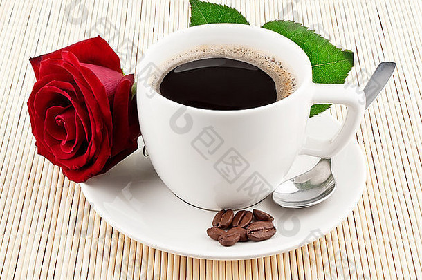 一杯<strong>咖啡</strong>和红玫瑰，<strong>纹理</strong>背景