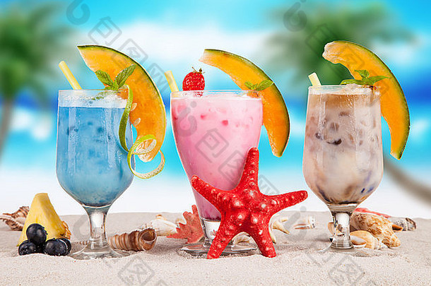 夏天饮料海滩海贝壳