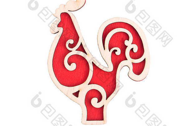圣诞装饰白色背景上隔离的红色公鸡