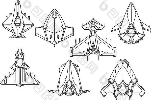 集手画宇宙飞船宇宙飞船设计概念艺术黑色的白色