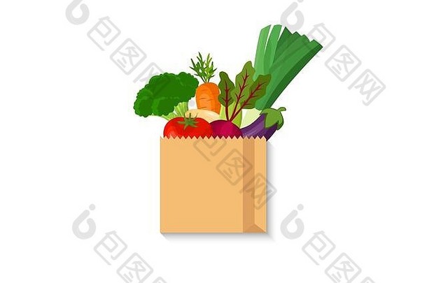 插图购物袋完整的新鲜的蔬菜