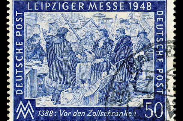 德国历史邮票春天莱比锡贸易公平特殊的取消3月中世纪的商人贸易市场城市