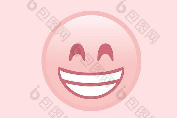 带白色牙齿图标的孤立的粉红色笑脸