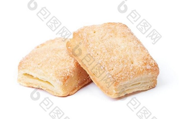 白色背景上分离的一组酥饼饼干和松饼糕点