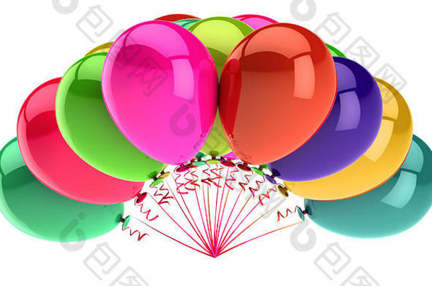 五颜六色的派对气球。节日活动生日装饰五彩。氦气球束。嘉年华，<strong>周年庆</strong>祝标志