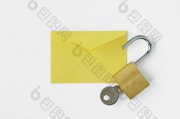 信封开放挂锁关键概念安全解密邮件