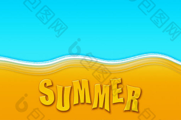 热带沙滩上的暑假，蓝绿色海水俯视背景插图