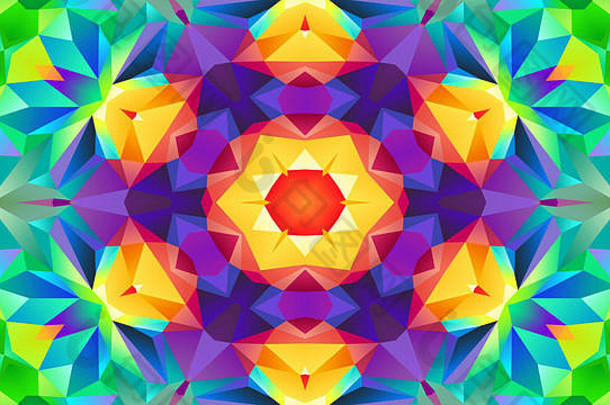 抽象彩色对称图案装饰万花筒运动几何圆和星形