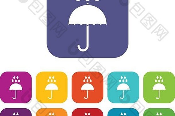 雨伞和雨滴图标集