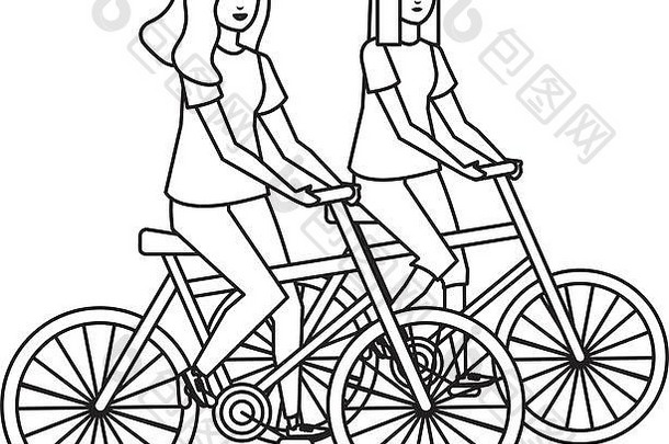 骑自行车的两个女孩化身角色