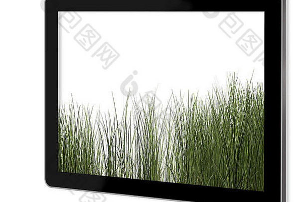 3d软件制作的平板电脑屏幕上的完美草