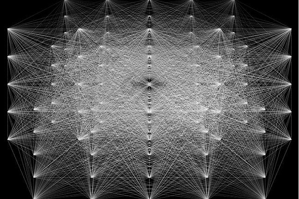 黑色背景上几何sheme连接结构的3D插图