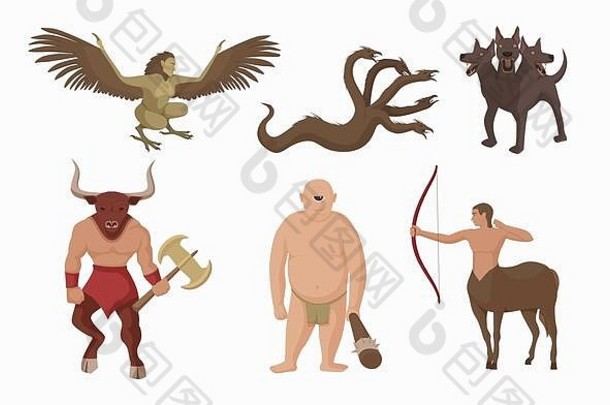 神话生物希腊古老的希腊神话字符半人马弓弥诺陶洛斯战斗