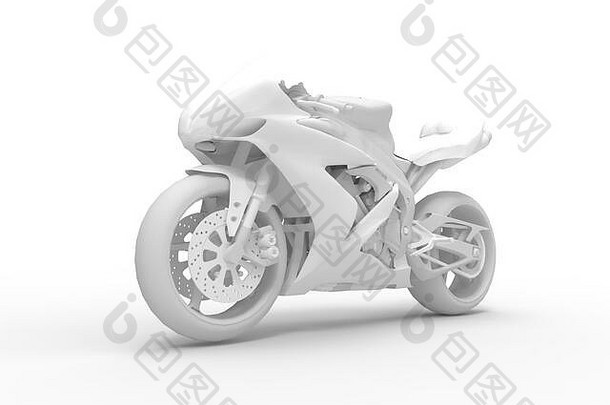 隔离在白色背景中的白色摩托车的三维渲染