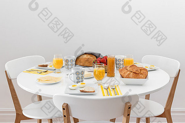早餐简单的美味的早....餐白色表格