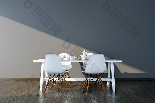厨房桌椅。把你的作品放在这个空的墙上。