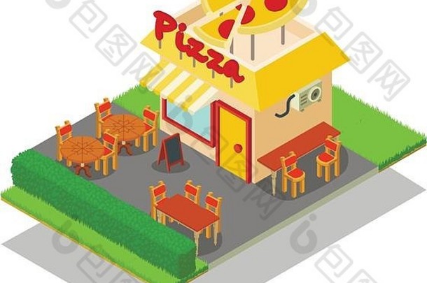 披萨的地方概念横幅等角风格