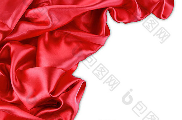 特写镜头折叠红色的丝绸织物平原背景复制空间