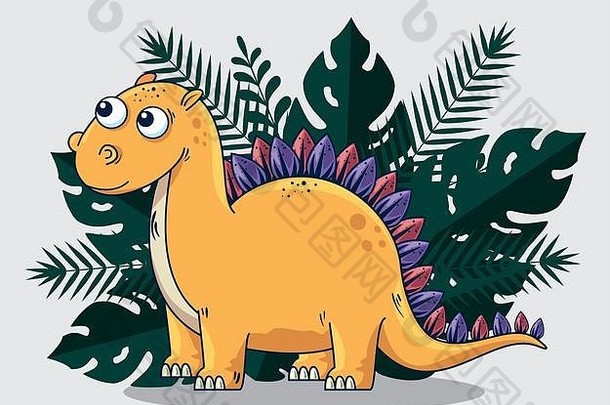 斯托戈索罗斯野生恐龙和叶枝植物