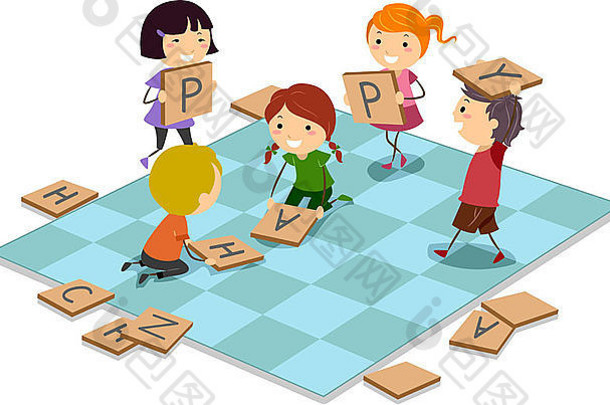 儿童玩棋盘游戏的插图