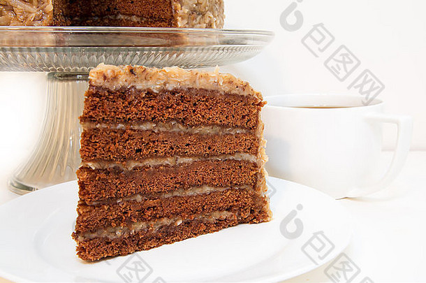德国巧克力蛋糕片特写镜头咖啡片删除蛋糕背景