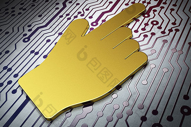 Web开发概念：电路板背景上的金色鼠标光标
