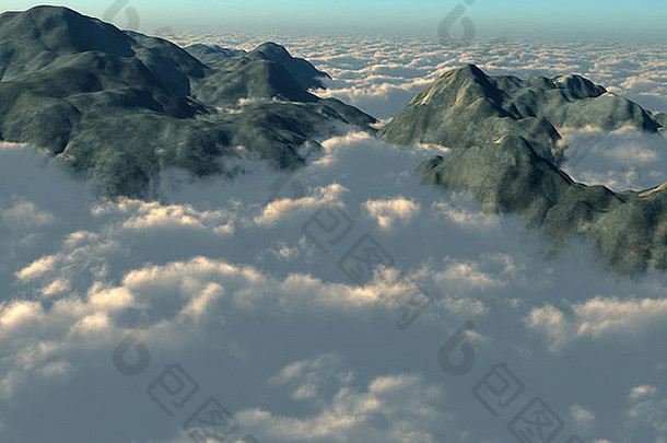 山顶穿过厚厚的云层的插图