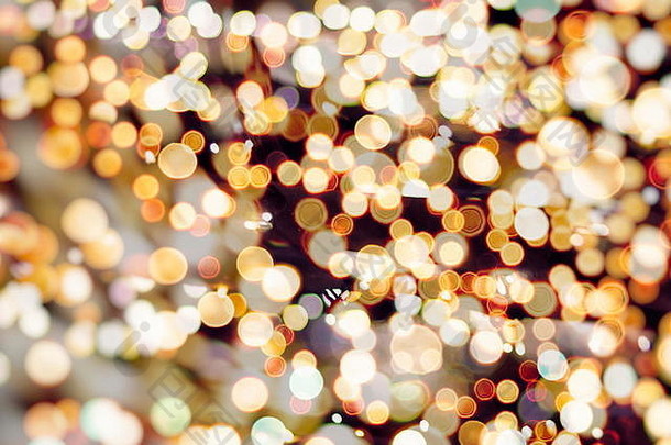 节日背景自然散景明亮的金灯古董魔法背景色彩斑斓的散景春天夏天圣诞节一年迪斯科